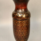 Vase en bois tourné incrustation laiton oriental