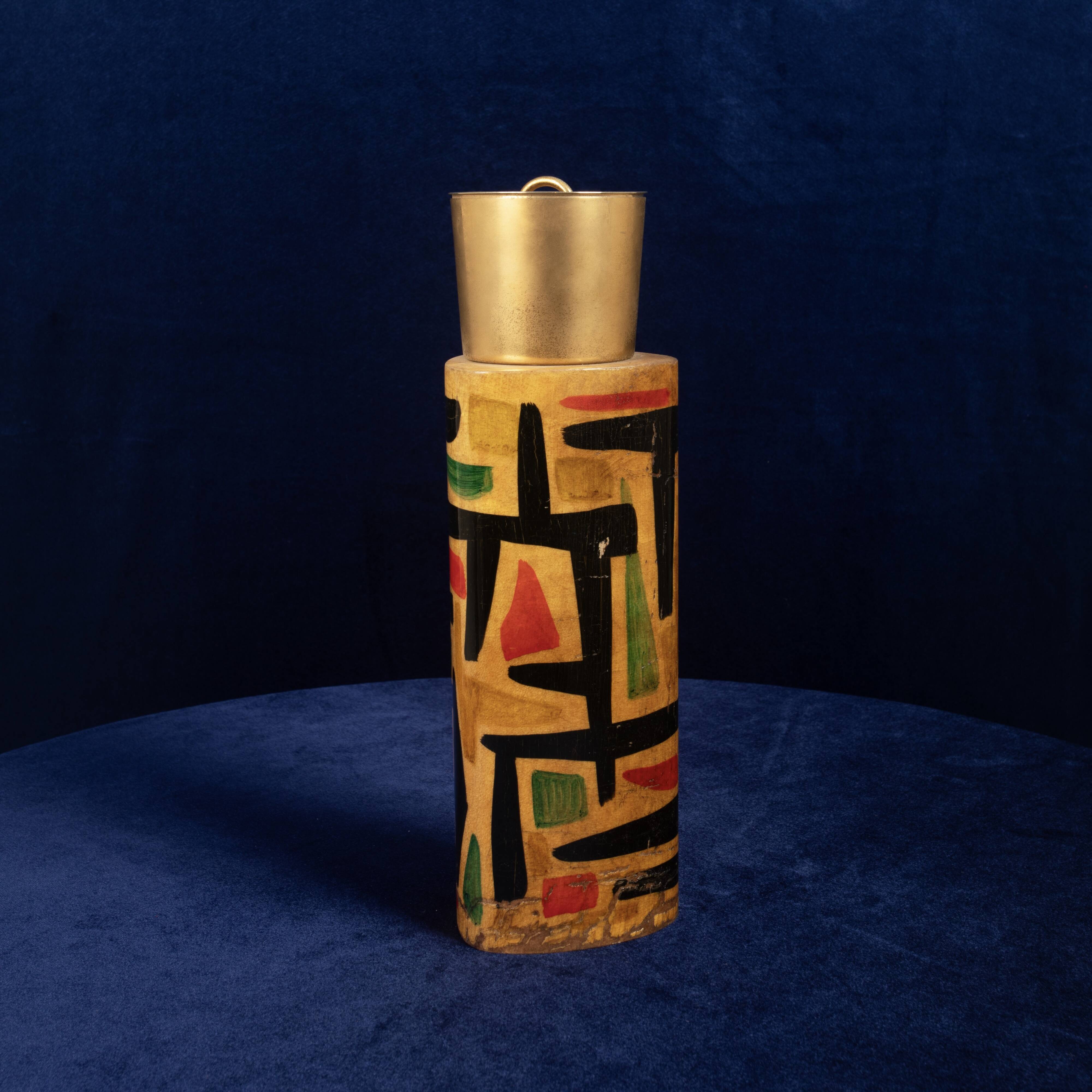 Aldo Tura Mod. 796D Parchment Thermos with Abstract Decoration, 1940