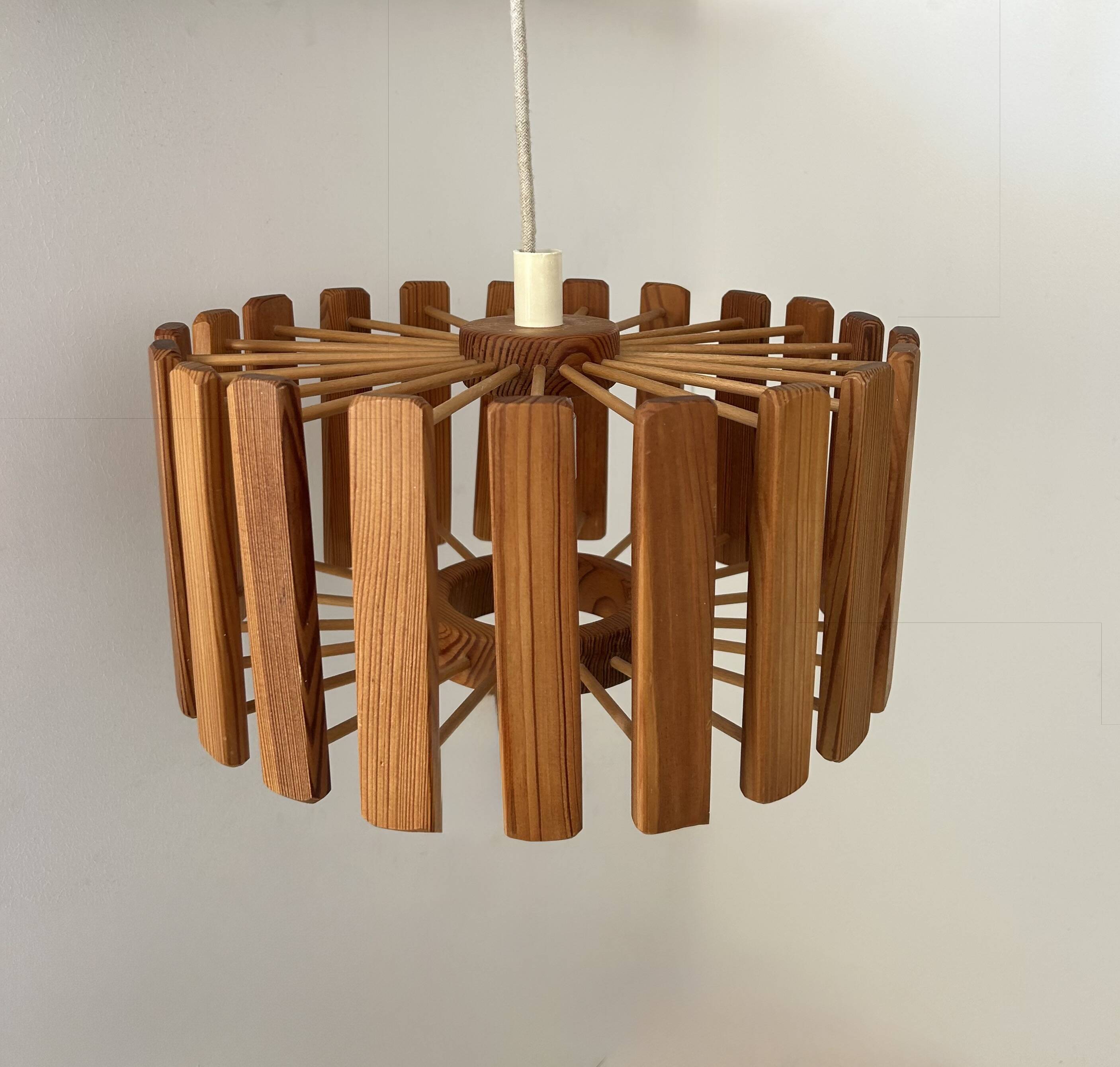 Vintage pine pendant light, Sweden 1970.
