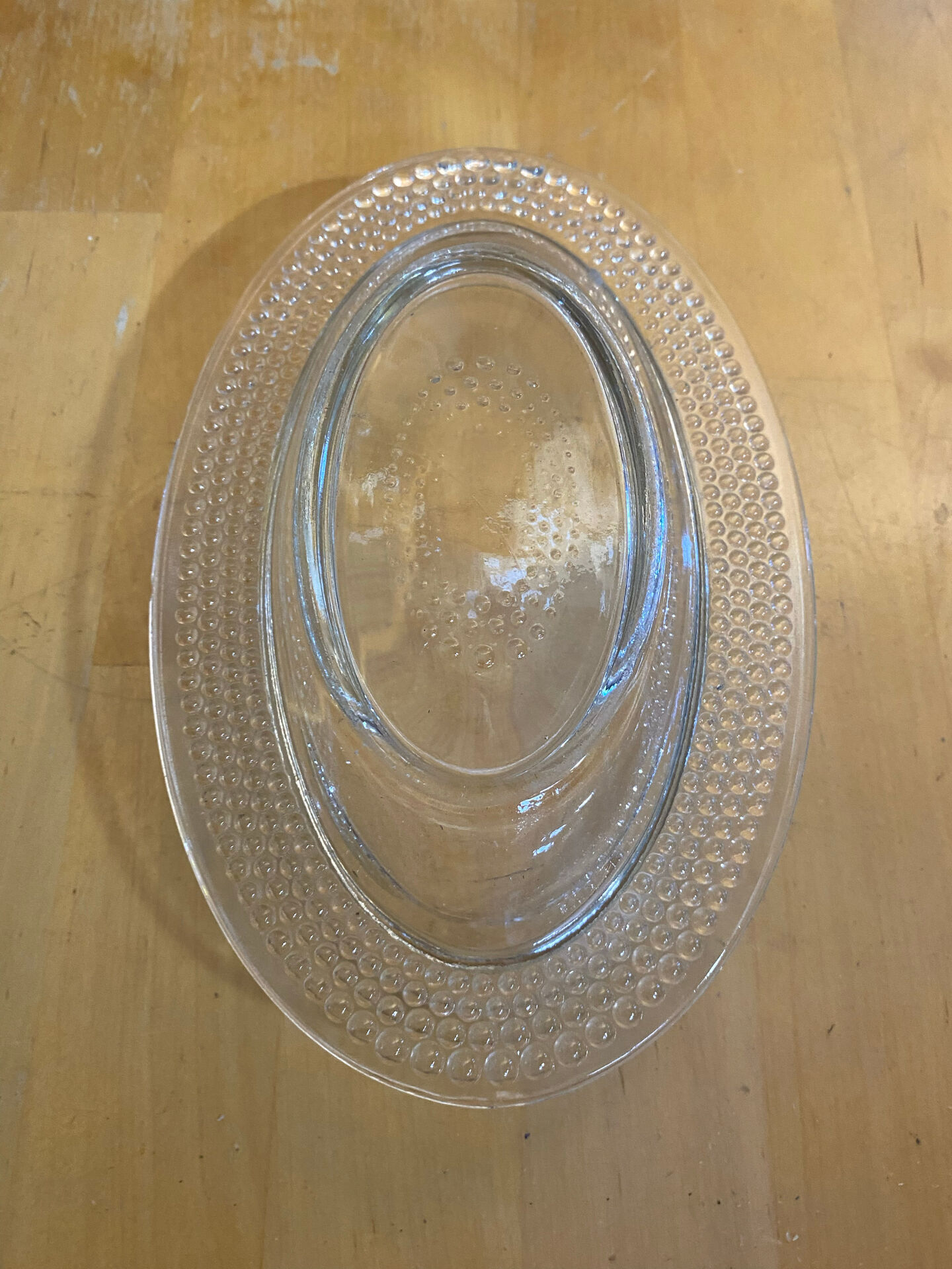 Antique Butter Dish Moulded Glass Pearl Row Made In France Vintage #E26