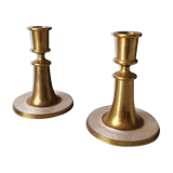 Set de 2 bougeoirs en laiton avec nacre, années 1970