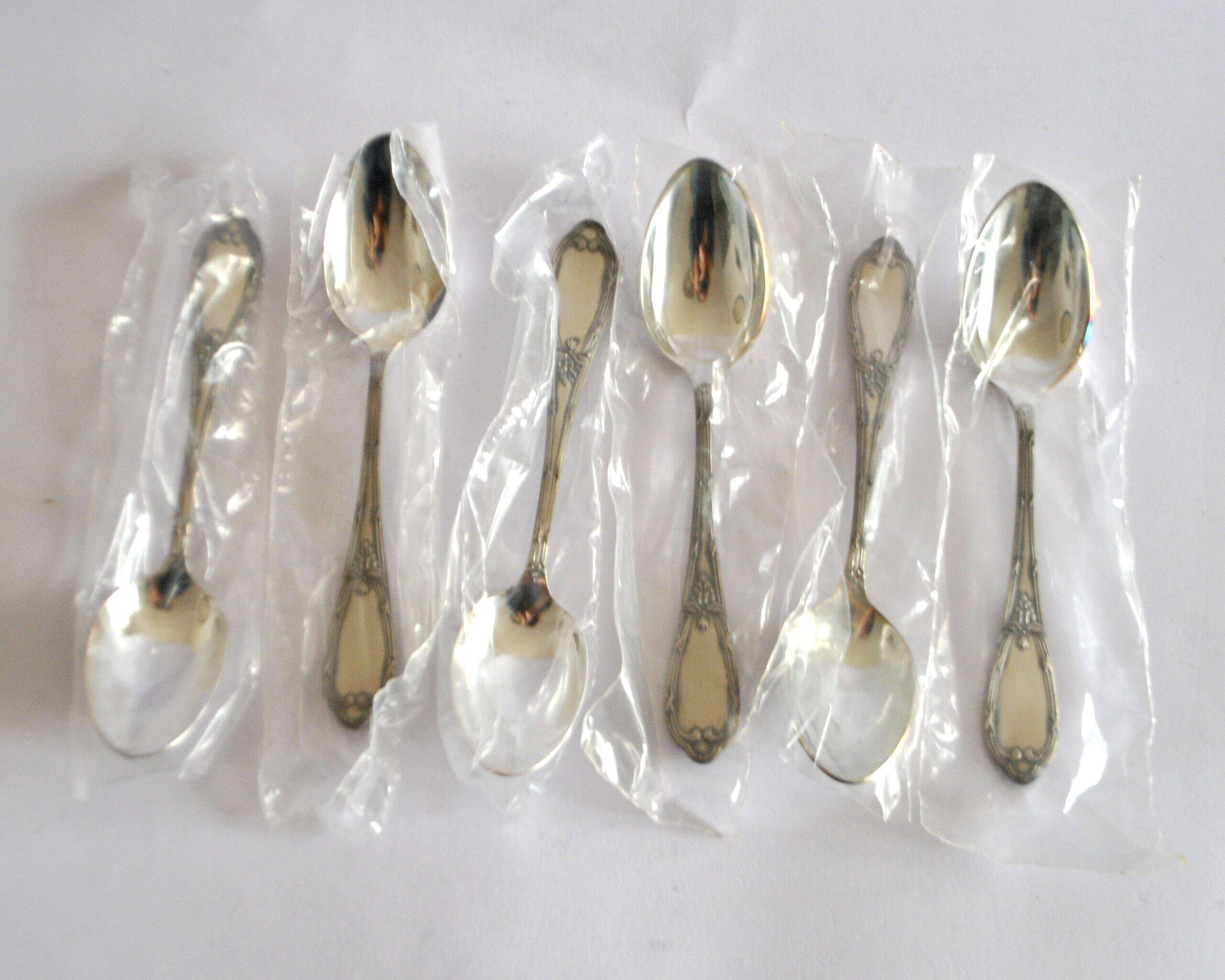 DEETJEN set of 6 silver-plated metal teaspoons or dessert spoons with crossed ribbons, new, 14.5 cm