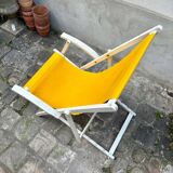 Transat de plage en bois blanc et coton jaune