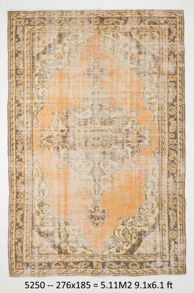 6x9 Peach Yellow Soft Pastel Turkish Vintage Rug, 185x276Cm SK 5250