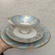 Vintage Bavaria ivory tea/coffee trio, sky blue & gold graphic waves.