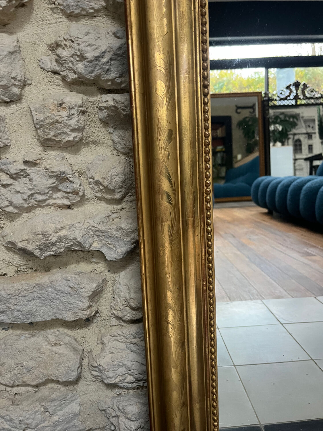 Antique mirror 173/94.5cm Louis-Philippe with a pediment and beaded overmantel.