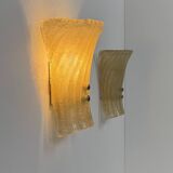 Pair of vintage Murano glass wall lights, pressed moulded, Italy, 1980.