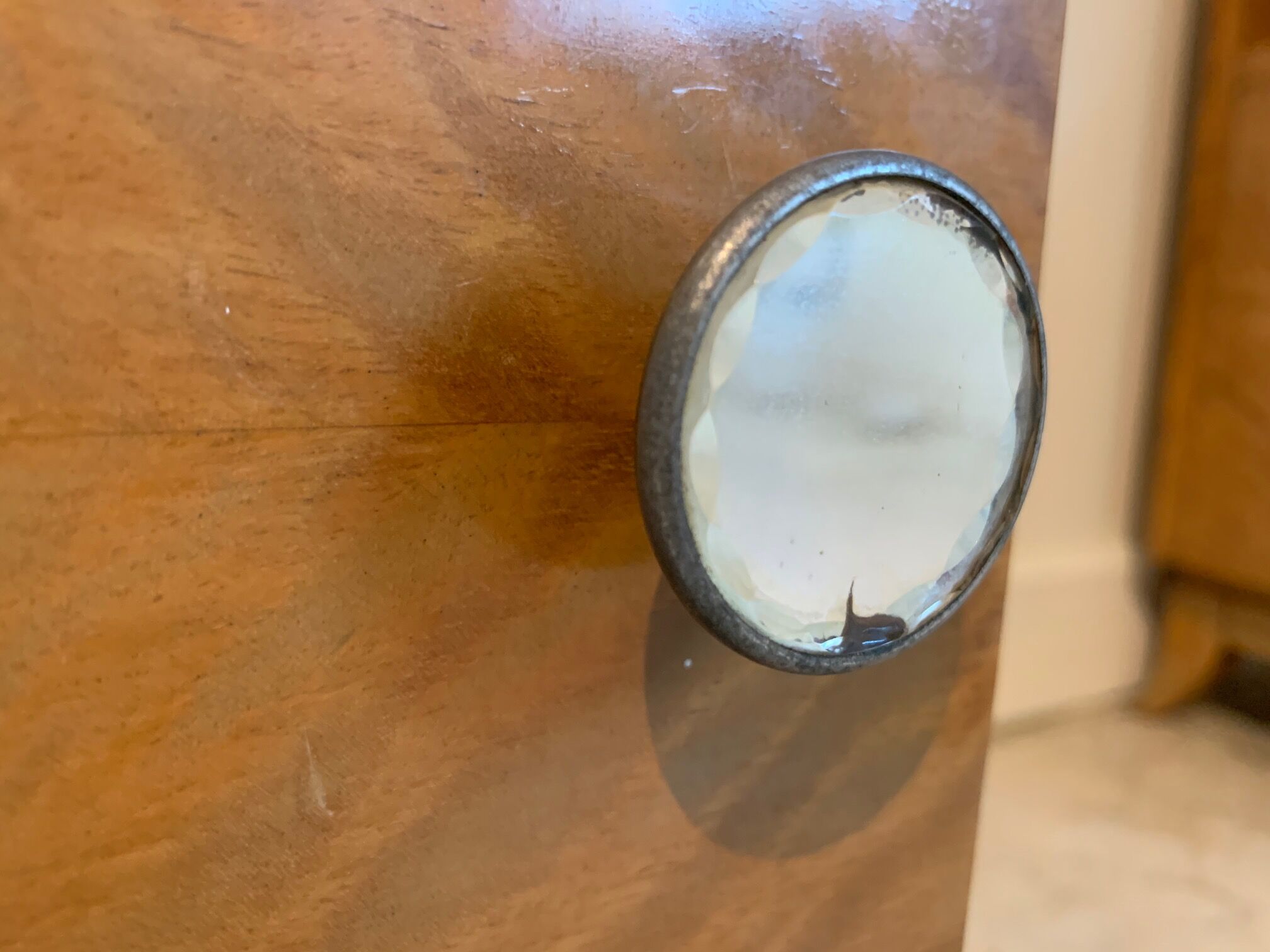 Pair of art deco bedsides in lemon tree magnifying glass