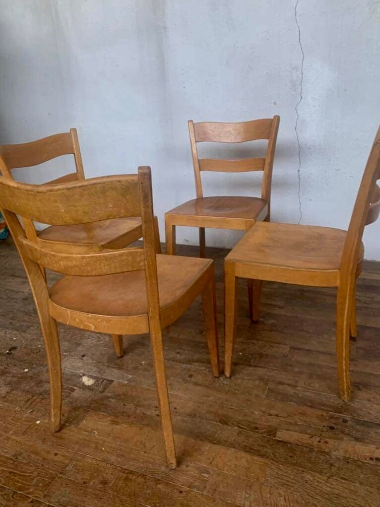 Set of 4 vintage bistro chairs in light wood