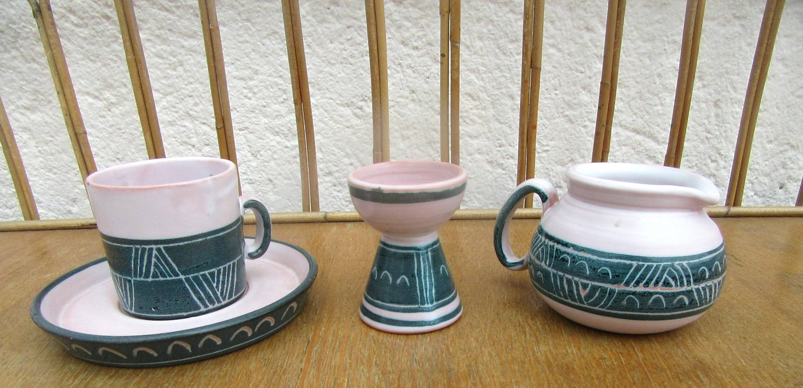 Ceramic set montgolfier yvan roy workshop - egg cup - pot - cup