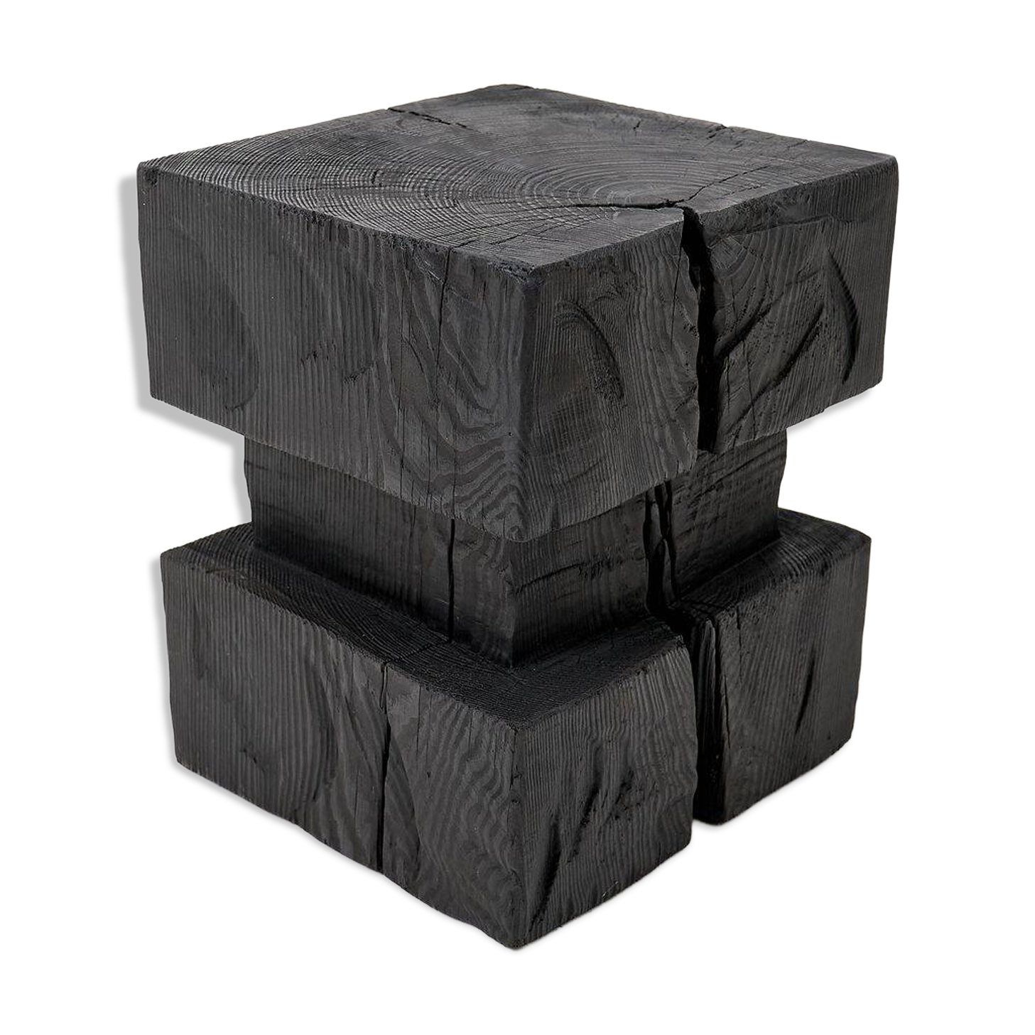 Ebonized solid wood sculptural stool / side table, Logniture