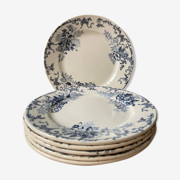 Lot de 6 assiettes plates Terre de Fer Choisy le Roi, modèle Floréal