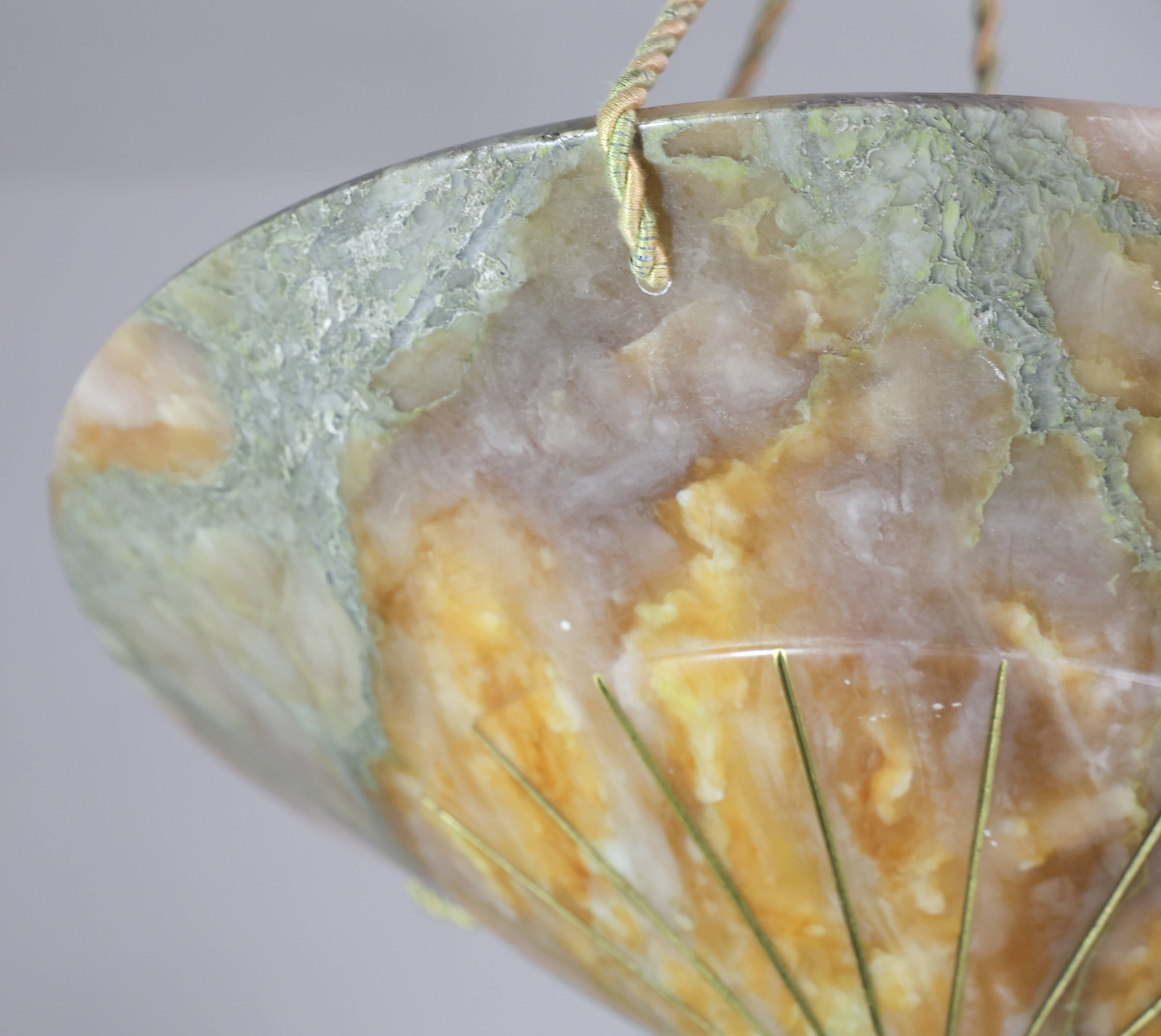 Extra Large Antique Art Decò Liberty Alabaster Chandelier, 1940s