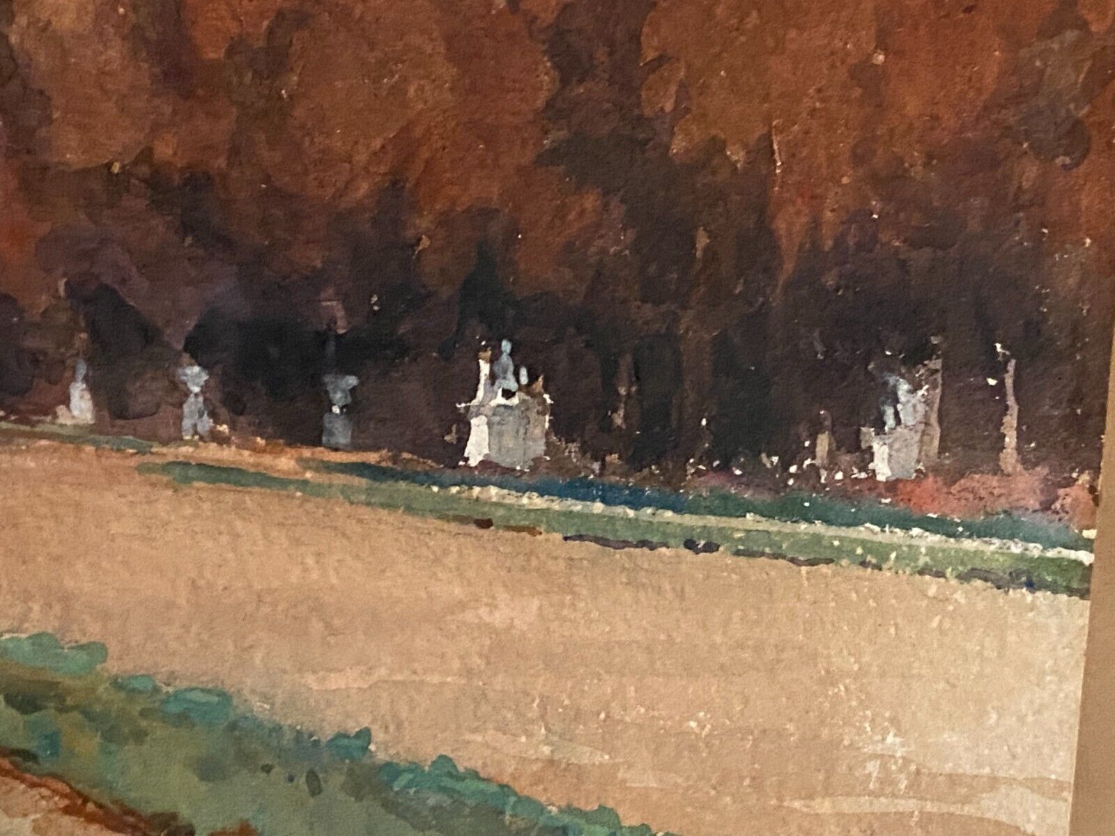 Watercolor Pierre Huvelliez 1891-1959 view park Palace of Versailles