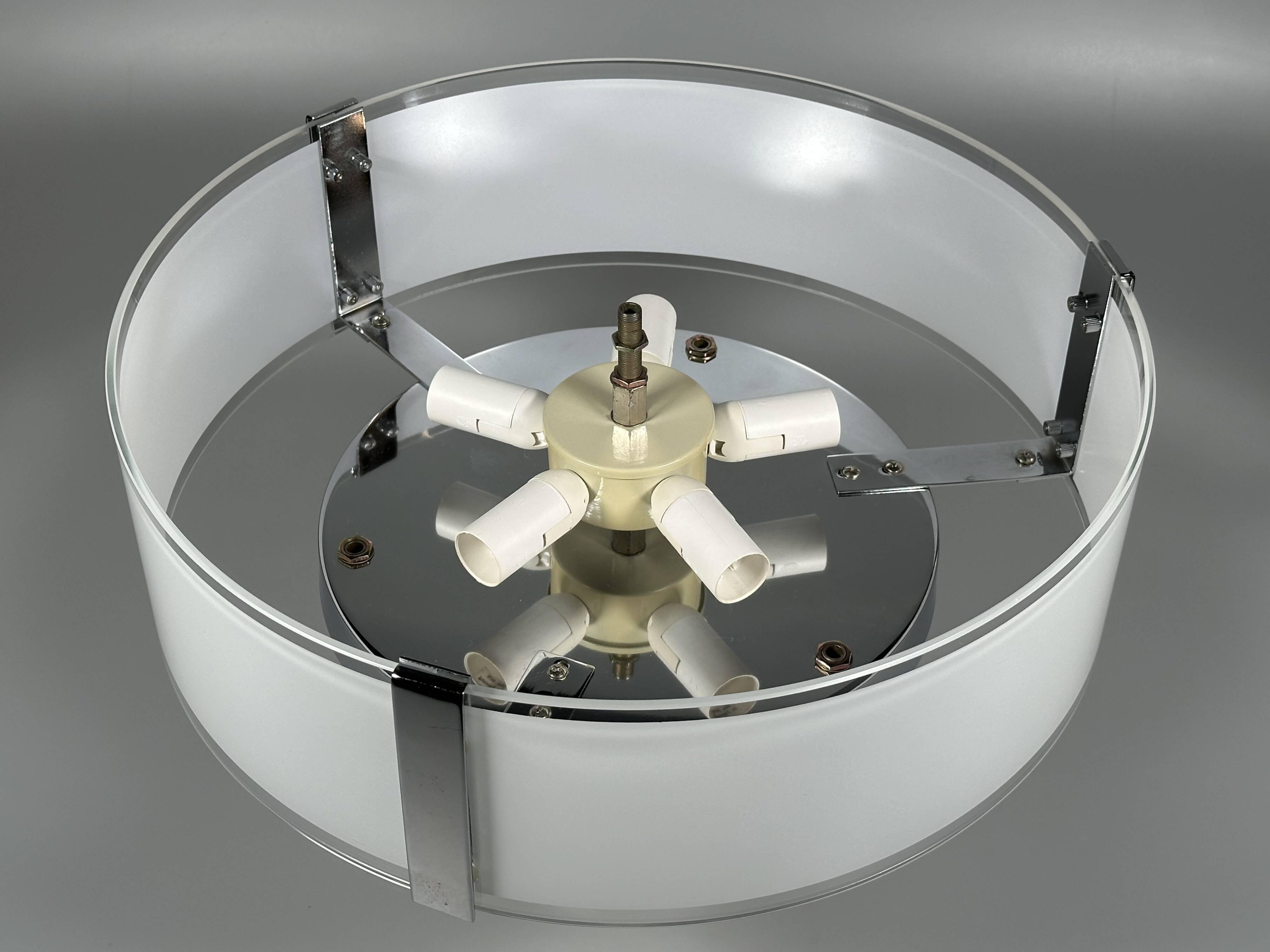 1970s 1980s Ceiling Lamp by Honsel Leuchten Germany in Glass & Chrome