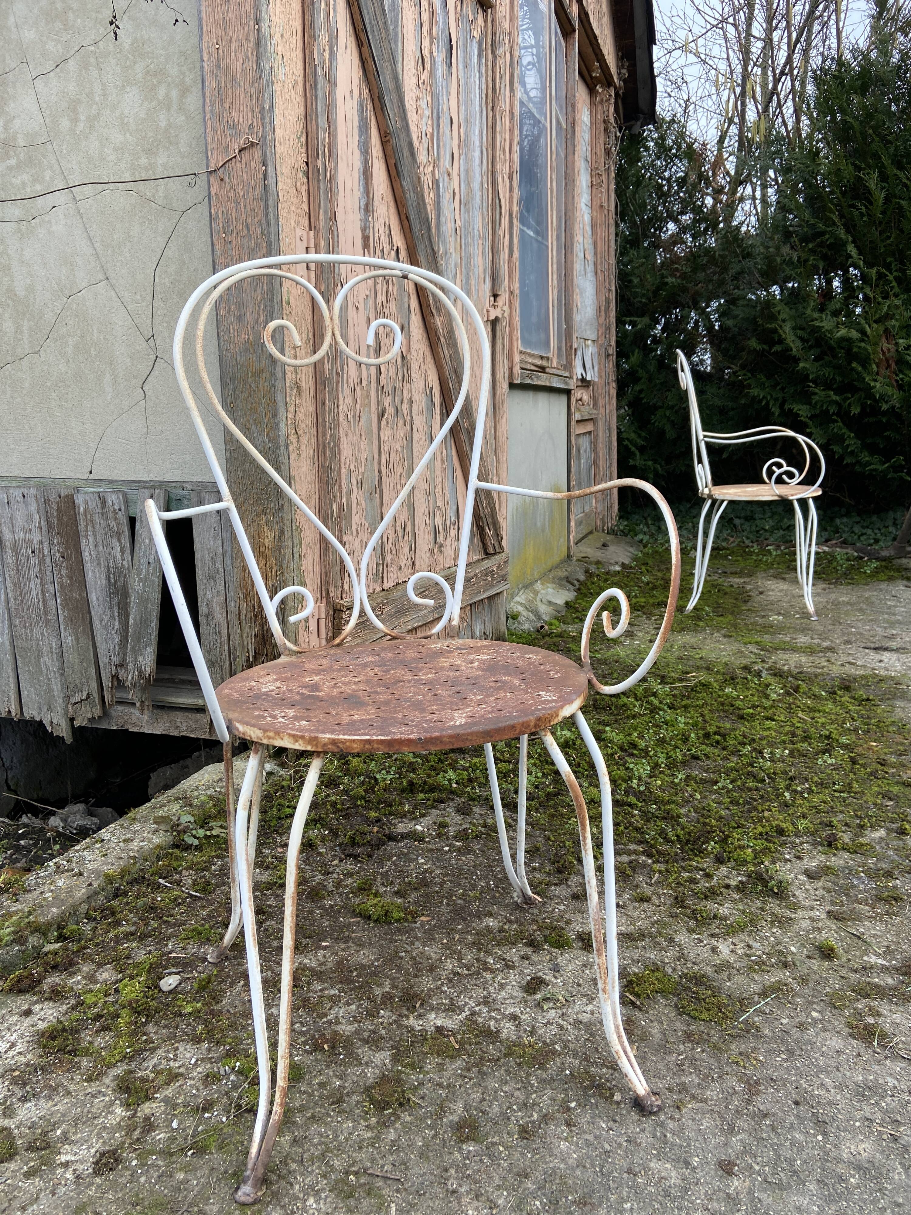 Pair of vintage wrought iron garden armchairs 60s