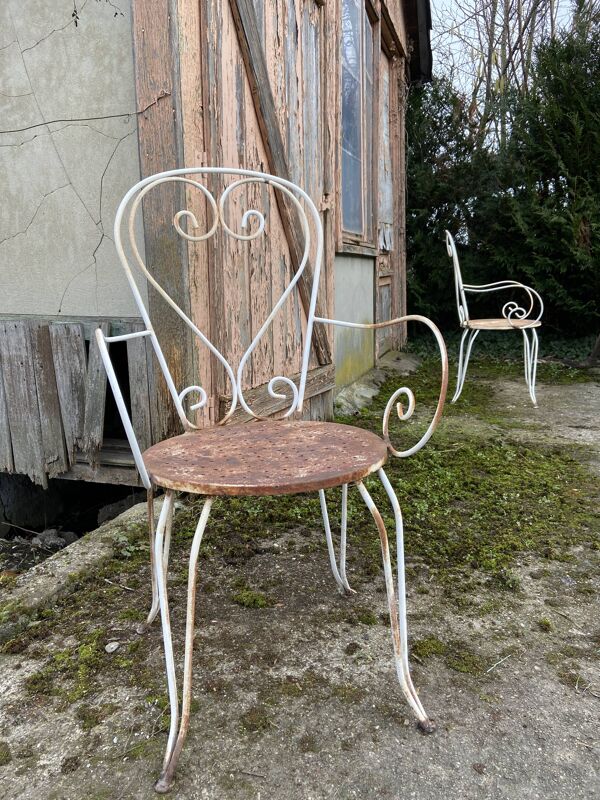 Paire de fauteuils de jardin fer forgé vintage 60s