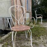 Pair of vintage wrought iron garden armchairs 60s