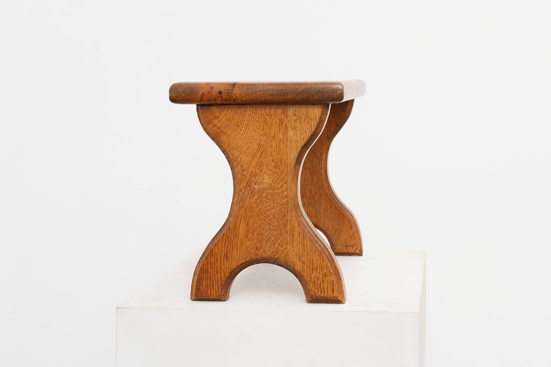 Sculptural hand-carved oak wooden stool, France, ca. 1900