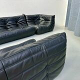 French Togo living room set in black leather by Michel Ducaroy for Ligne Roset, set of 3