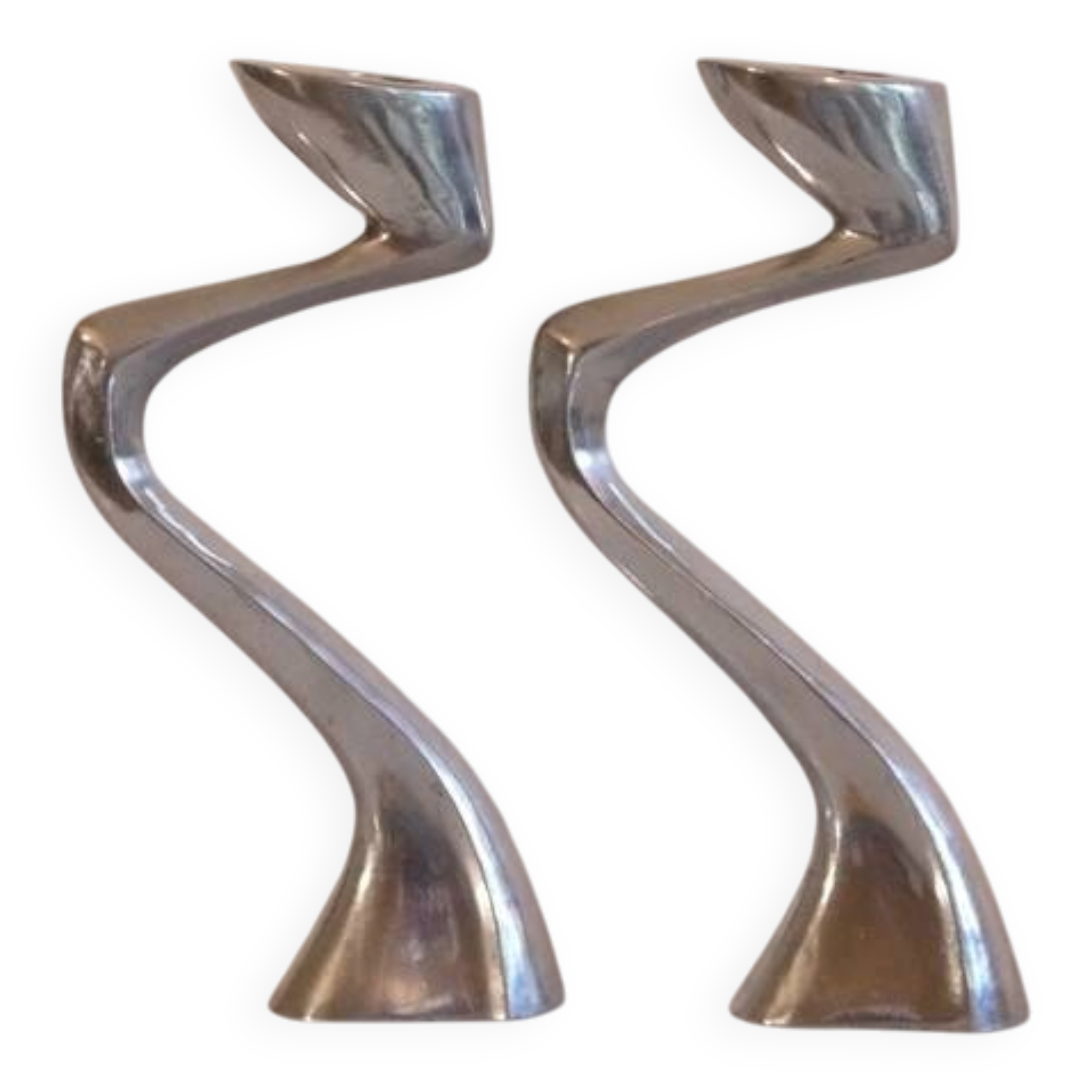Pair of aluminium cast candle holders
