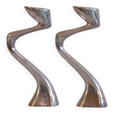 Pair of aluminium cast candle holders