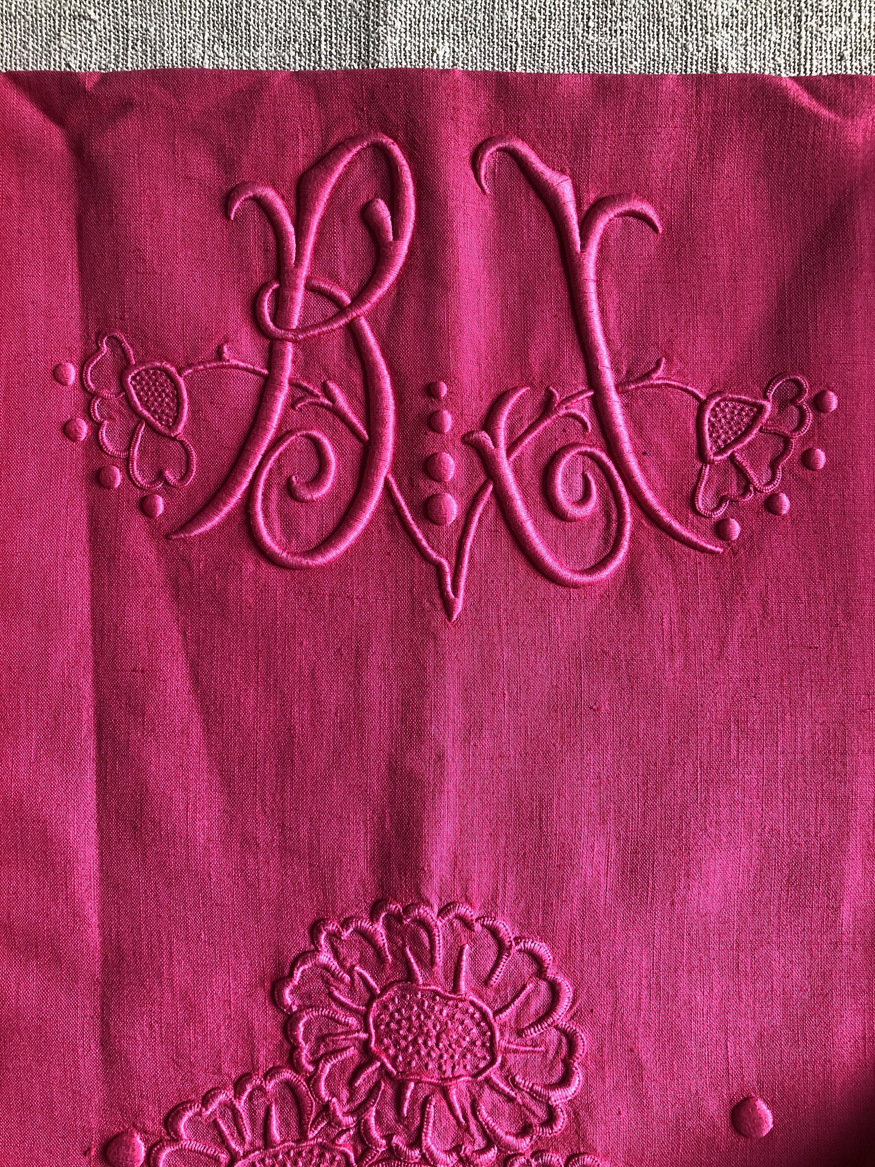 Antique Linen and Cotton Sheet Dyed in Fuchsia