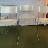 Set of 4 Italian Spilimbergo chairs in chromed steel and white plastic