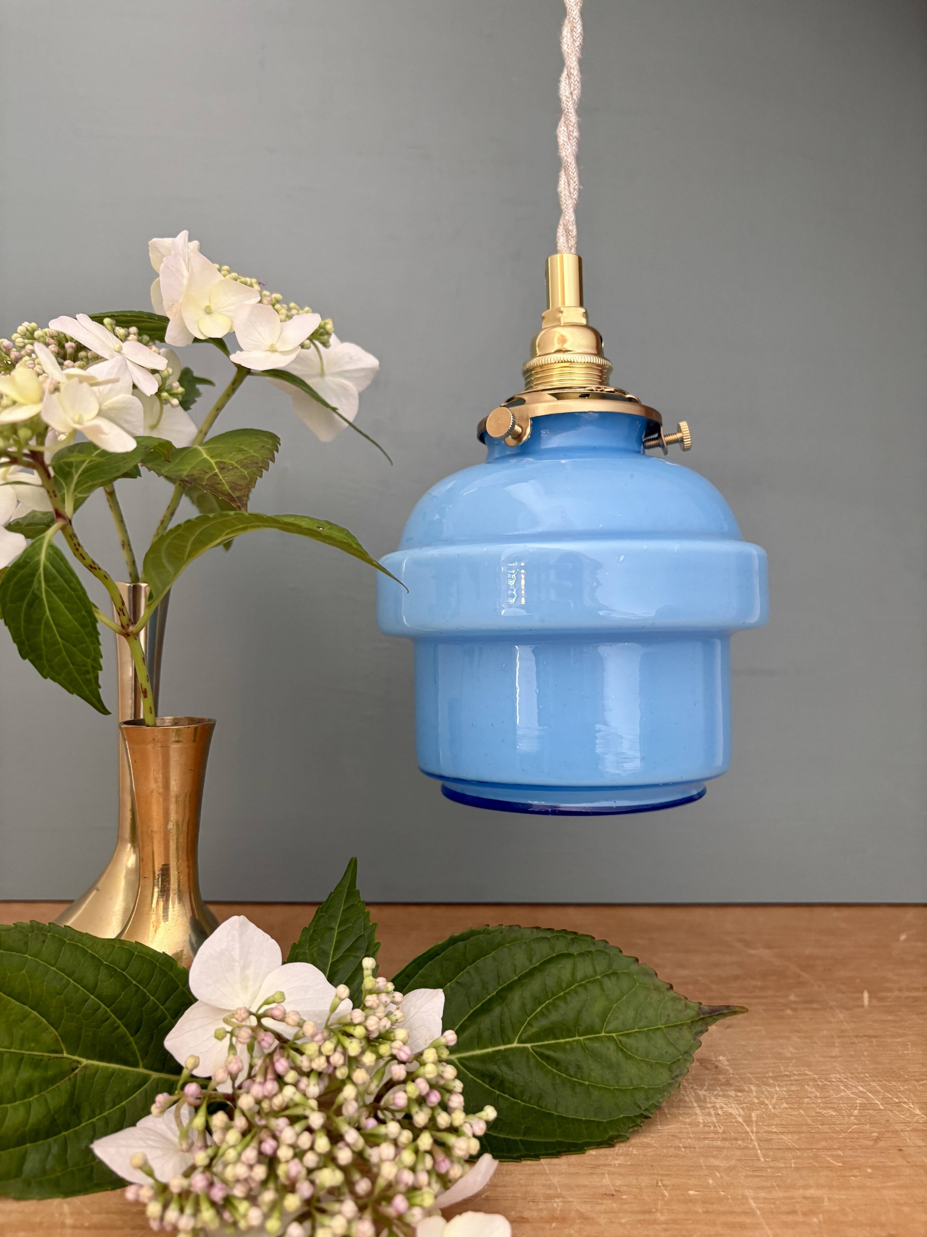 Vintage blue opaline globe pendant light