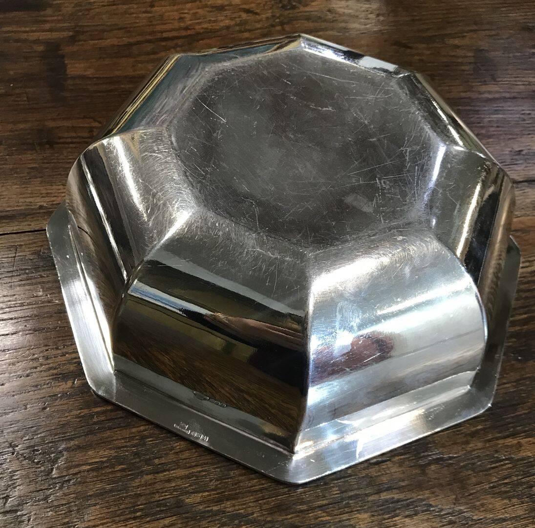 Octagonal silver-plated metal dish, Christofle.