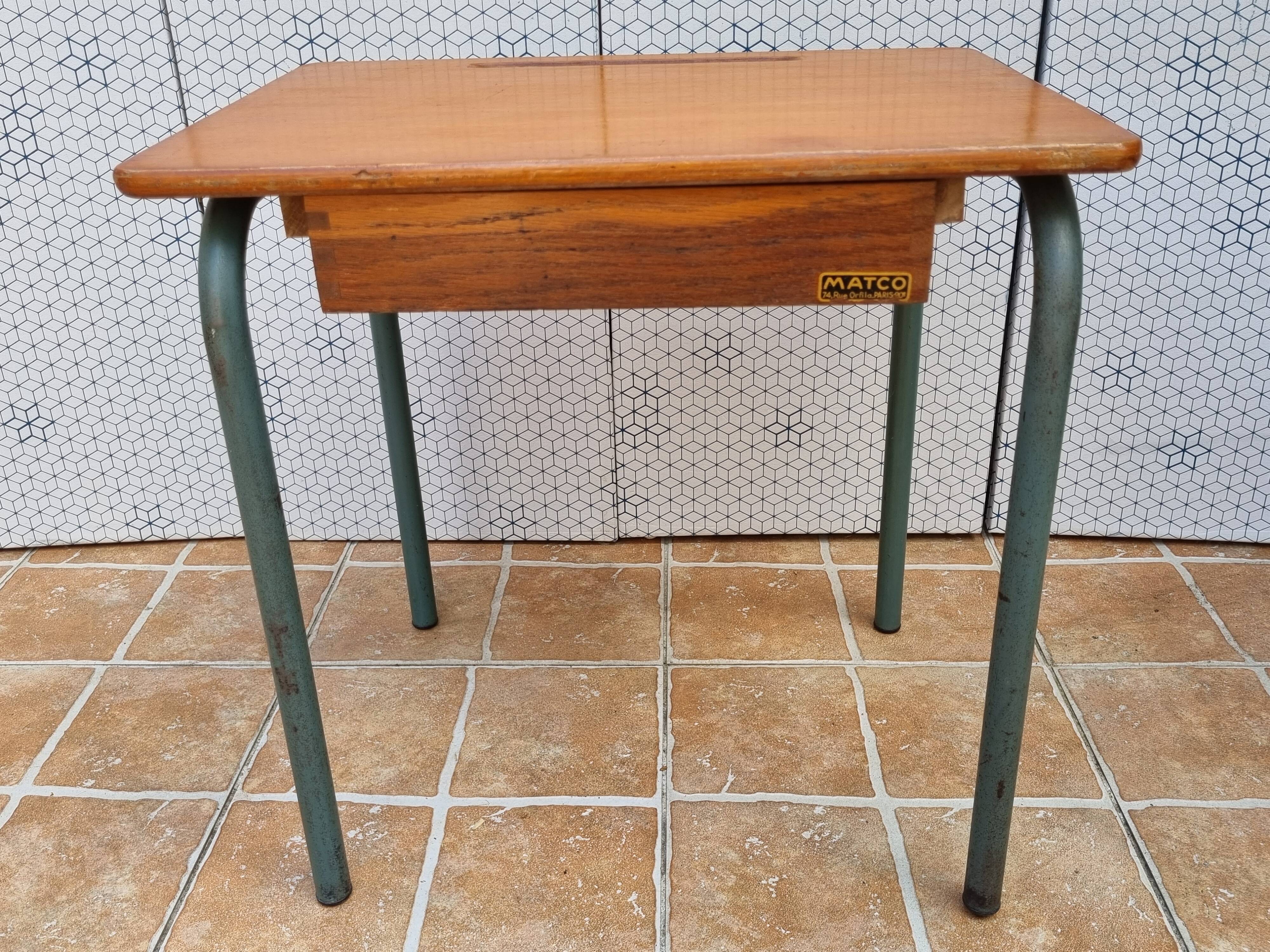 MATCO Paris Vintage School Desk with Drawer – 54 x 54 x 40 cm