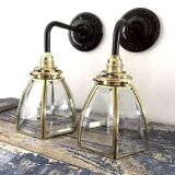 Pair of brass and glass wall lights