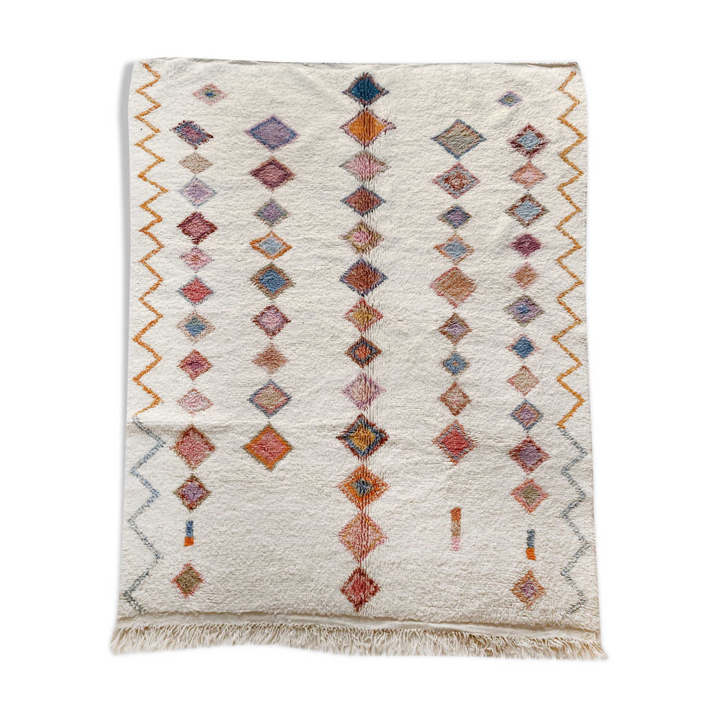 Moroccan Berber carpet Azilal ecru with small colored diamonds 275x212cm
