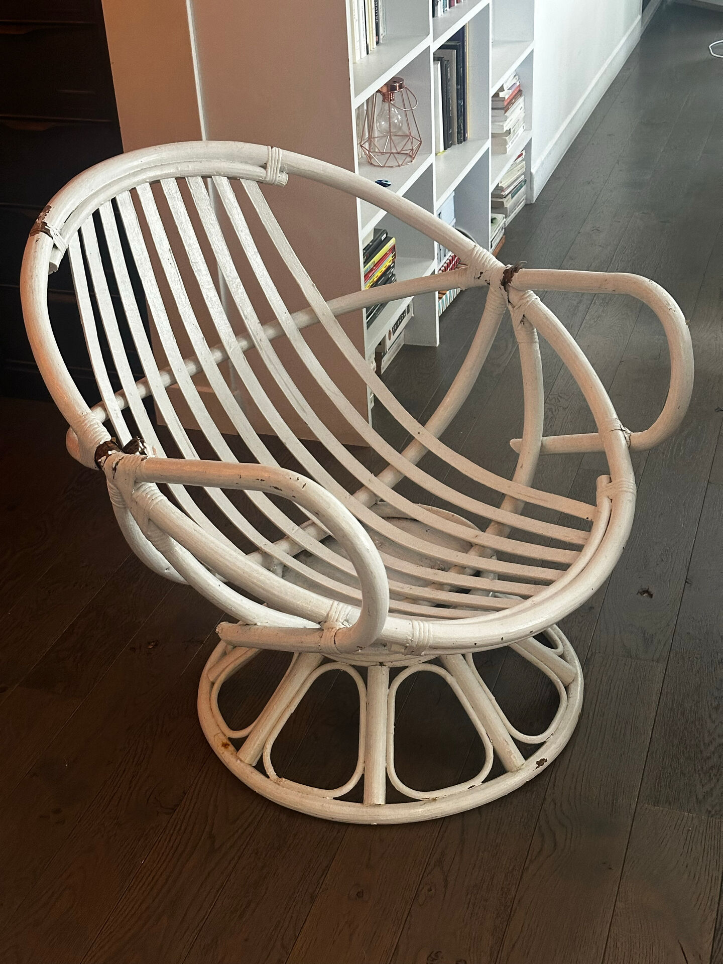Vintage armchair in white lacquered rattan