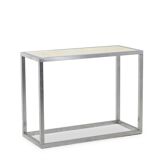 Maison Jansen. Console in brushed aluminium and verre églomisé top.