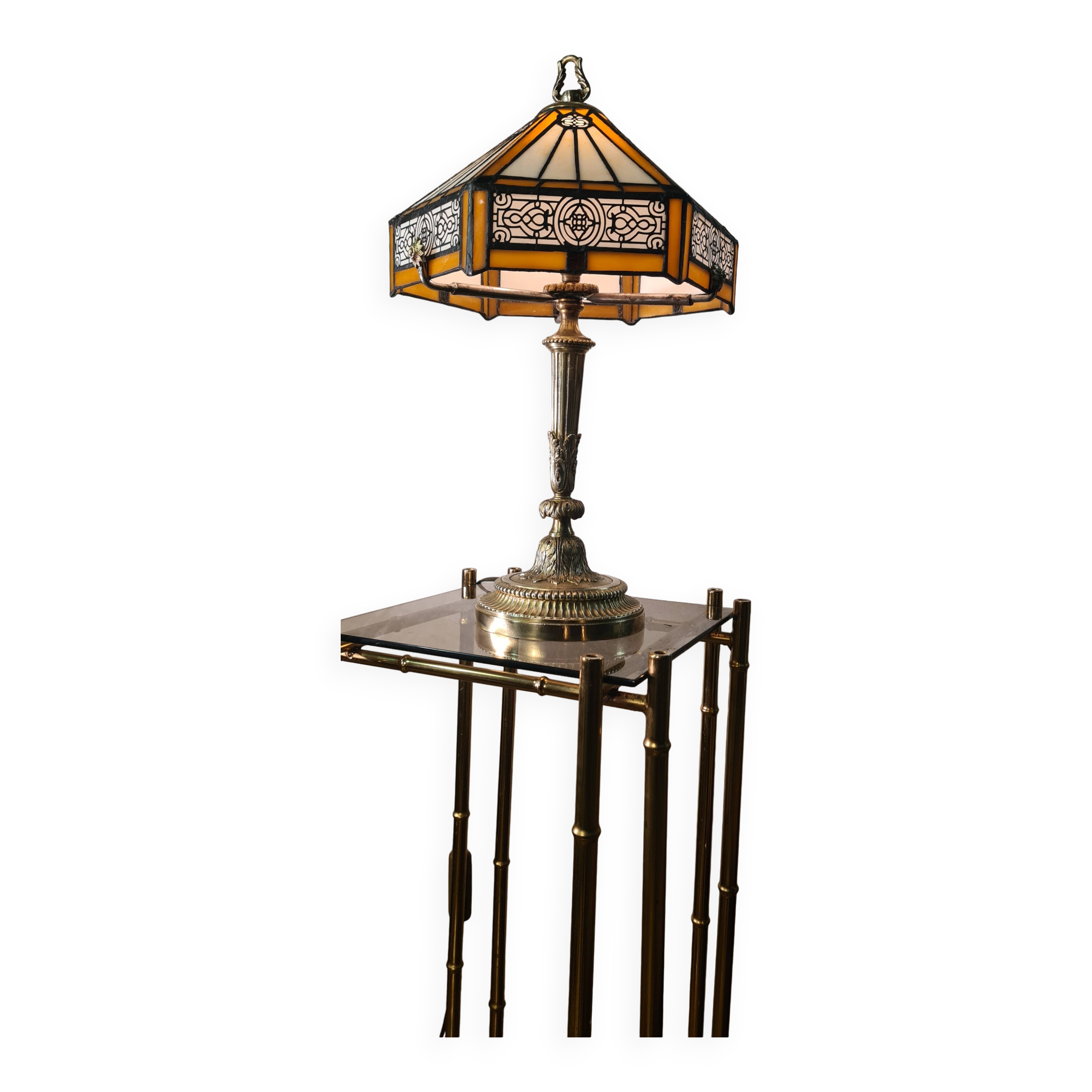 solid bronze lamp france 1960 tyffany style lampshade very beautiful 50x25 elec ok