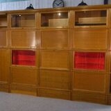 Modular furniture set by Pierre Cruege for Martin Dupuis in light oak, 1960