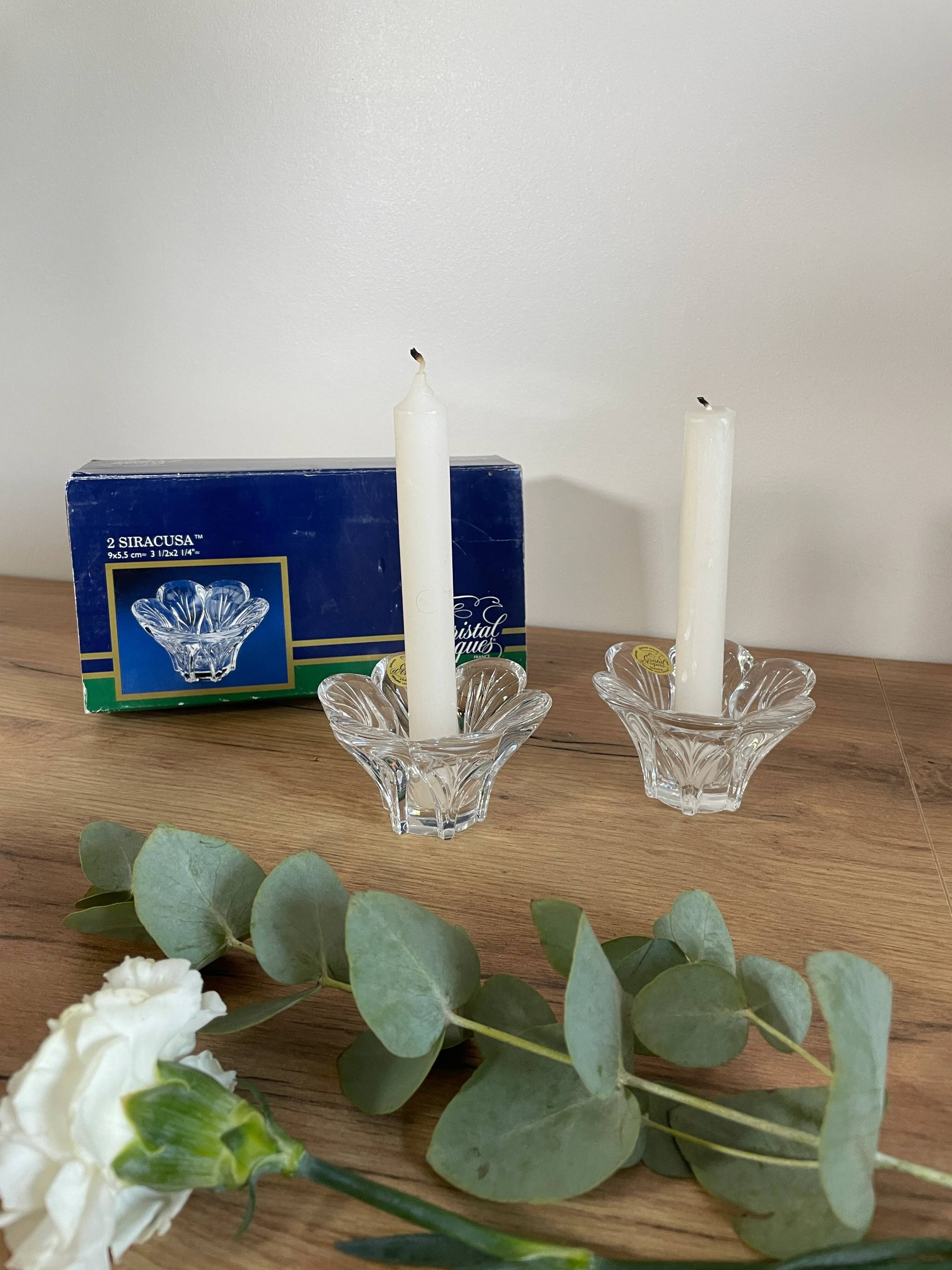 Lot of crystal flower candle holders.