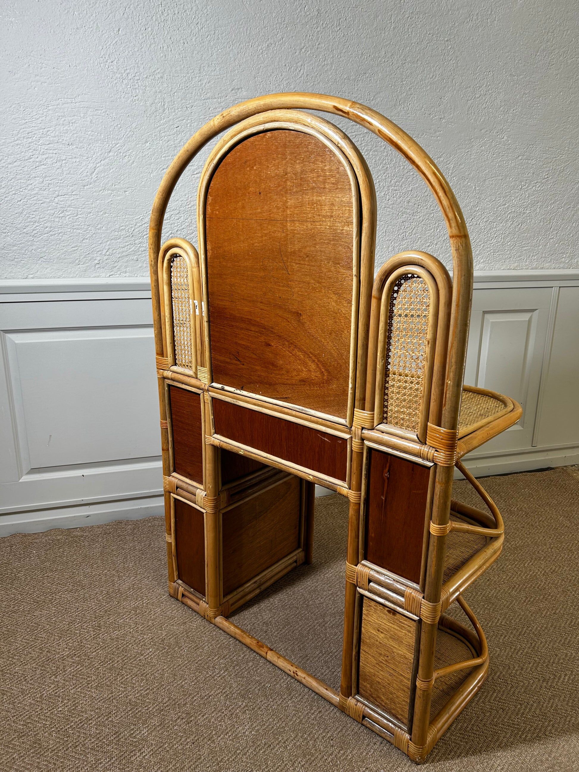 Bamboo and rattan vanity / dressing table with drawer and mirror, 1970s mid-century modern