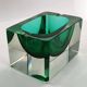 1960s Rare Rectangular Uranium Multifaceted Ashtray in Murano Glass