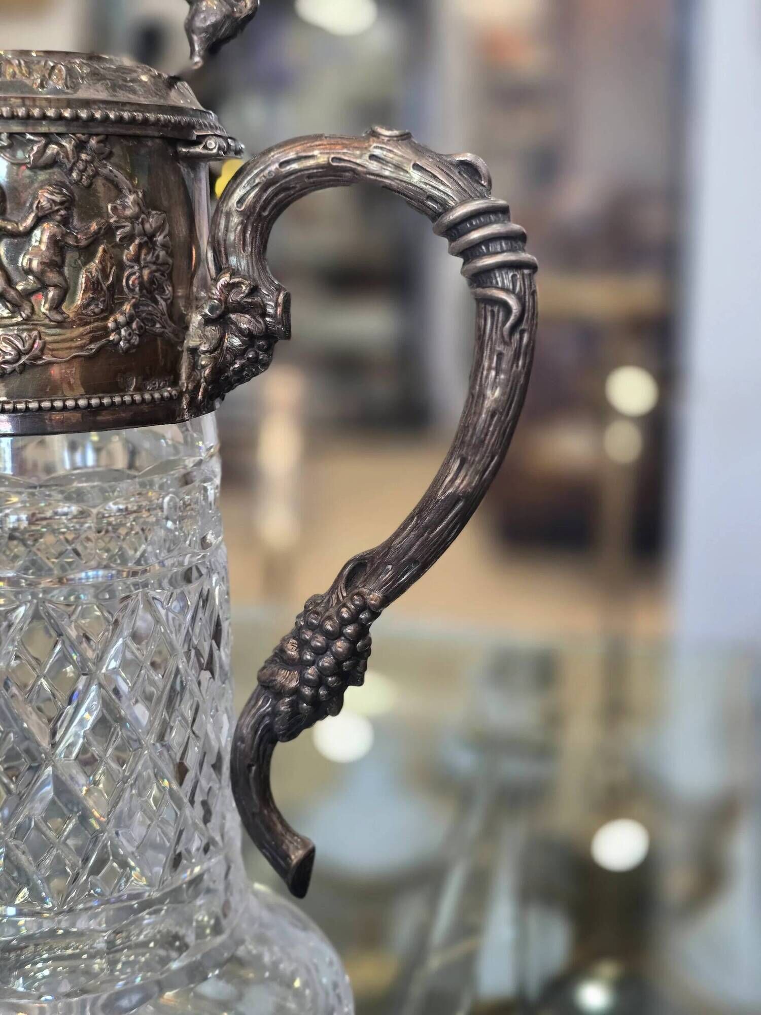 Important cut crystal wine carafe and solid silver 925/1000, Topázio house.