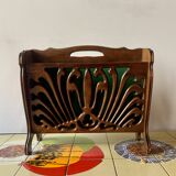 Vintage carved wooden magazine rack