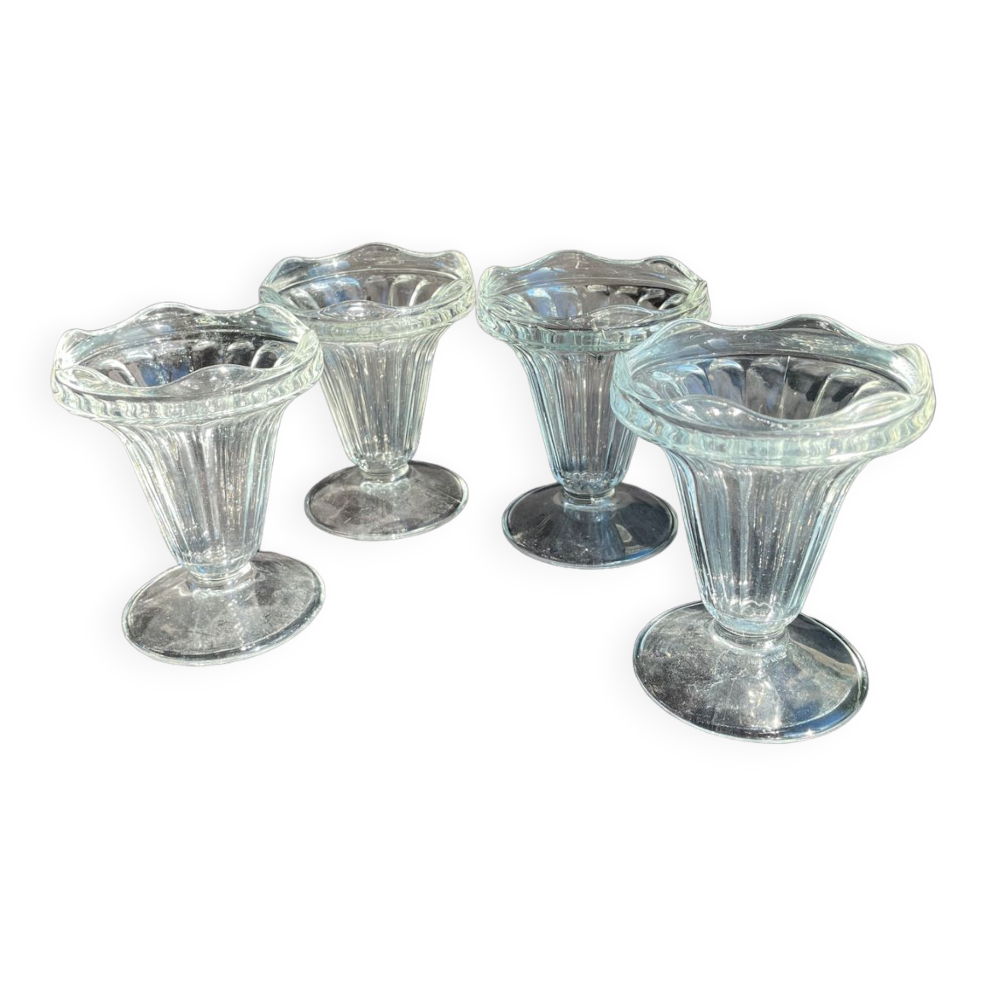 4 coupes de glace vintage en verre