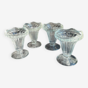 4 vintage glass ice cream bowls