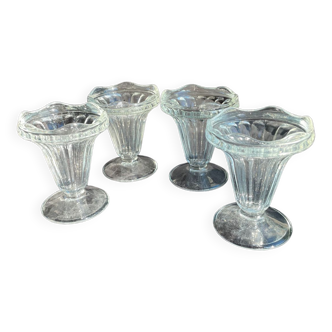 4 coupes de glace vintage en verre