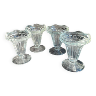 4 vintage glass ice cream bowls