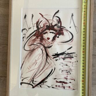 Fashion drawing framed in wood