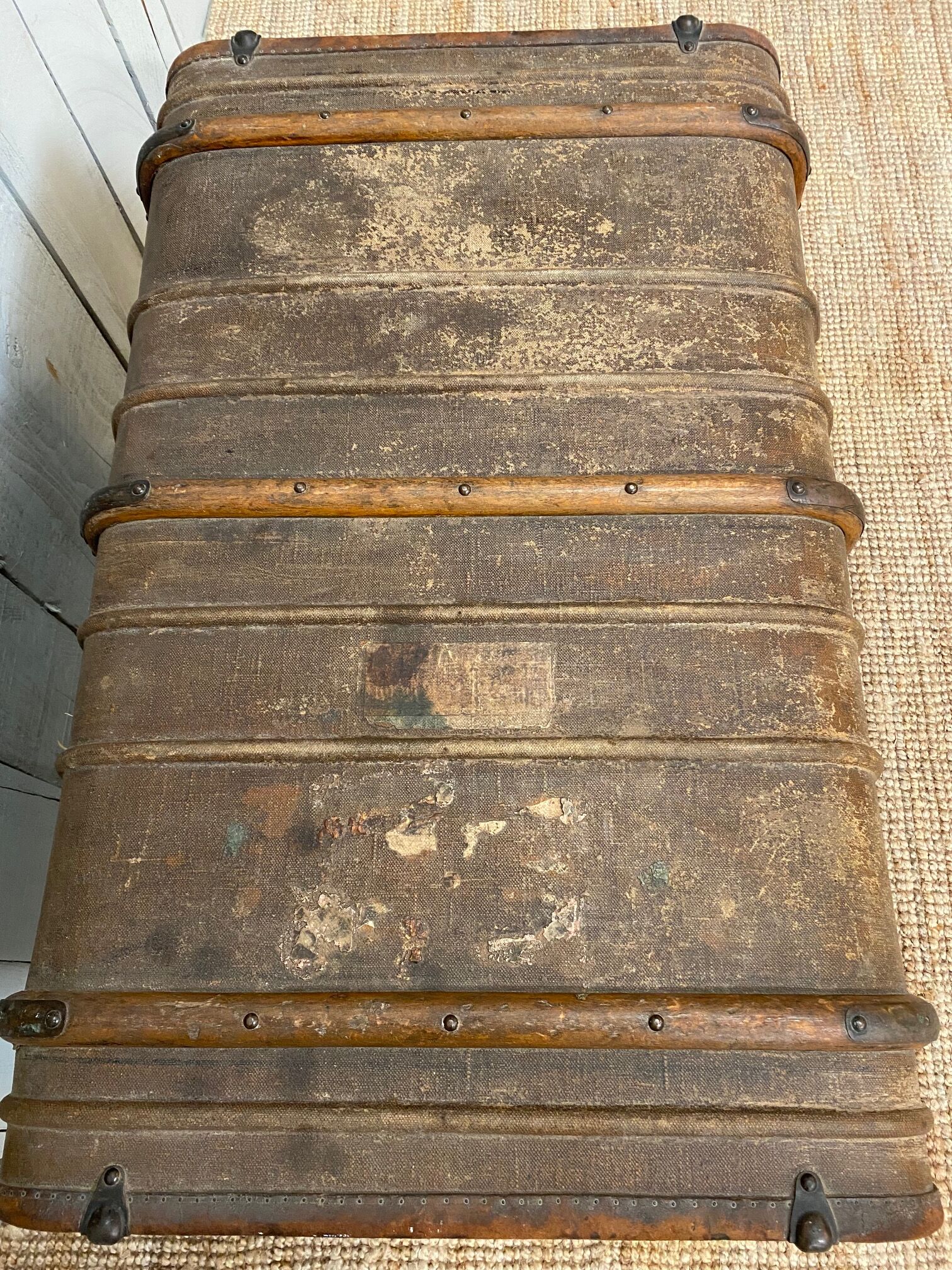 Antique trunk monogrammed coated canvas