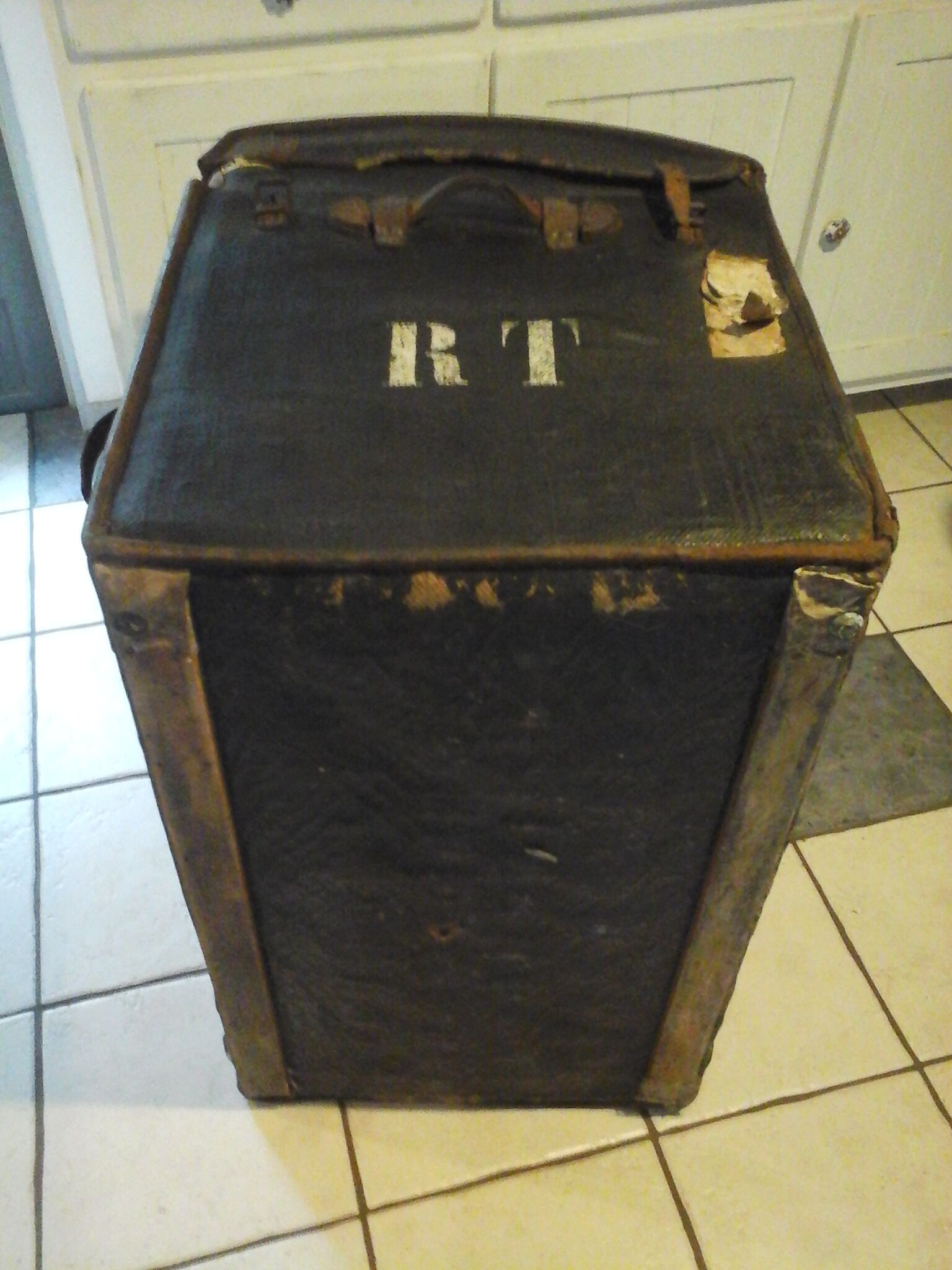 Leather travel trunk