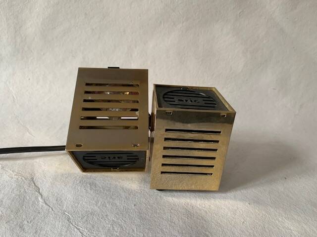 Old spot lamp, square, golden, to table, Aric cubes 70s
